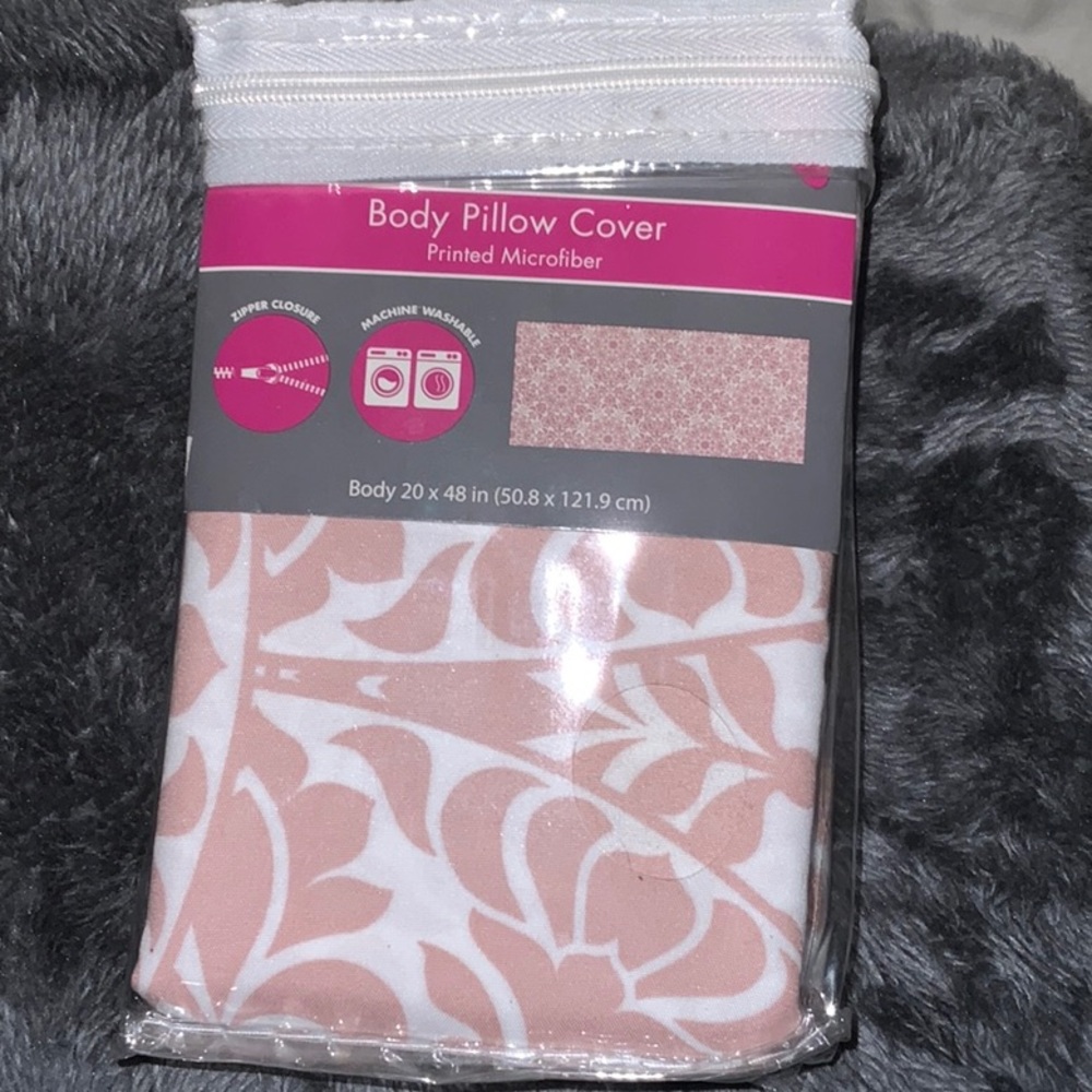 Pink and white printed body pillow cover